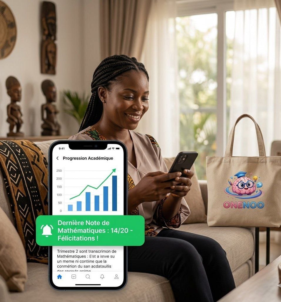 Dashboard parent ONENOO - suivi notes et progression académique de l'enfant en temps réel sur smartphone