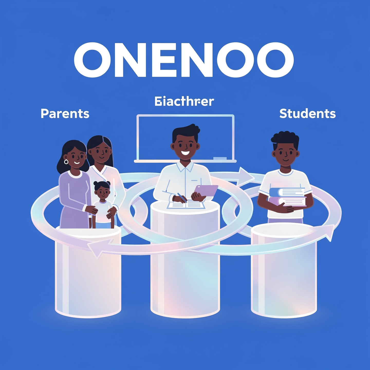 Écosystème ONENOO connectant parents, enseignants et élèves dans un suivi scolaire unifié